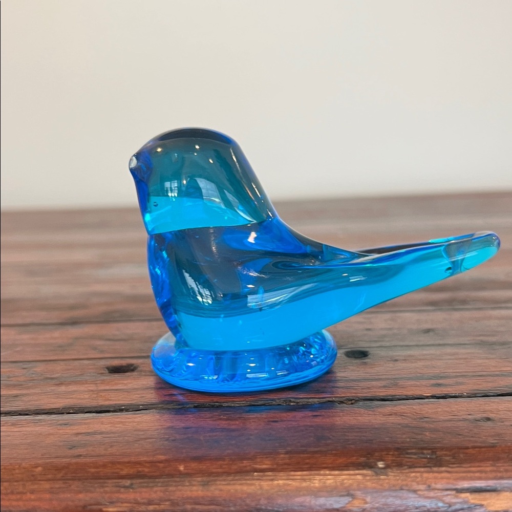Sunny Day Bluebird Blue Bird Of Happiness Paperweight Signed Art Glass.